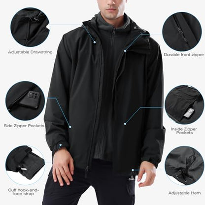 CAMEL CROWN Men's Ski Jacket 3 in 1 Waterproof Winter Jacket Snow Jacket Windproof Hooded with Inner Warm Fleece Coat - color: Black B612, size: Small
