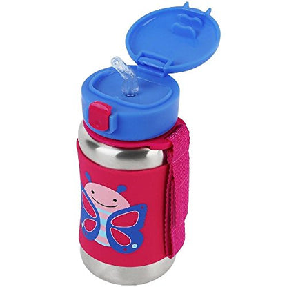 Skip Hop Toddler Sippy Cup - Zoo Stainless Steel Straw Bottle, Butterfly, 3.50" x 3.50" x 6.00" - color: Butterfly