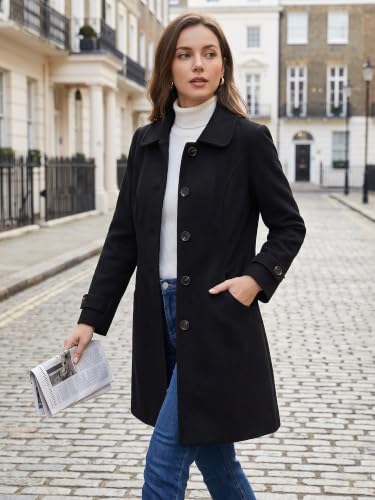 Allegra K Women's Winter Overcoat Peter Pan Collar Single Breasted Pea Coat - color: Black, size: X-Small