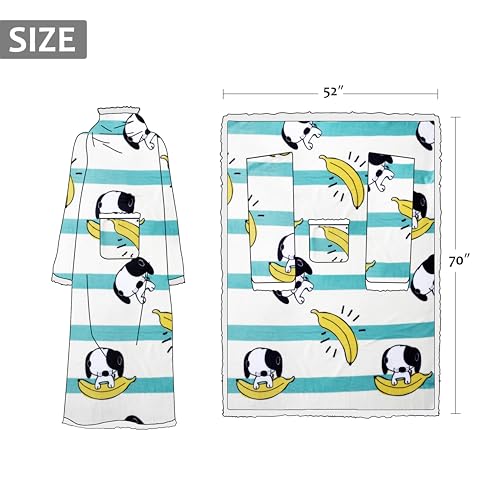 Catalonia Sherpa Wearable Blanket with Sleeves and Pocket for Adults - color: Banana Dog White, size: Standard Pocket