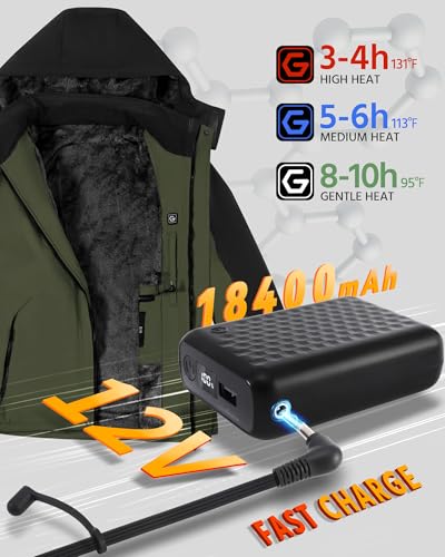 Wulcea Graphene Heated Jacket for Men Fur Lined with Large Capacity Battery Pack - color: Green Fur Lined, size: Small