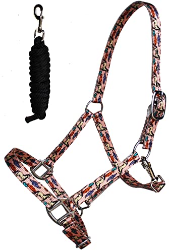 CHALLENGER Nylon Premium Horse Tack Fully Adjustable Horses Patterned Halter Lead 606185 - color: Horse Print