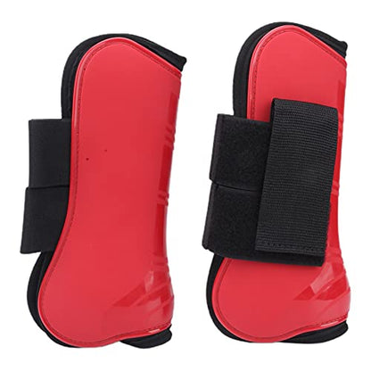 Horse Tendon Boots for Riding and Jumping, PU Shell Protectors with Elastic Neoprene, Nylon Fastener, Red Front and Hind Boots to Prevent Leg Injuries - size: A pair of large front legs