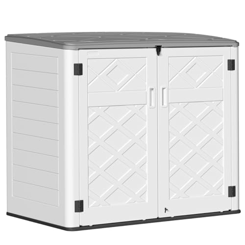 KINYING Horizontal Outdoor Storage Shed,47 Cu.ft Resin Outdoor Storage Cabinet Waterproof for Garden/Patio/Backyards - color: 48 Cu.ft White Shed-02B