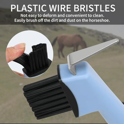 2-in-1 Blue Horse Hoop Pick with Brush Equine Hoop Pick | Metal Pick,PP Bristles,TPR Overmolded Handle,Hangable,Hoof Scraper Brush,Hoop Pick for Horses Cattle Donkey Livestock