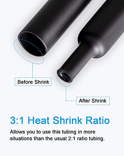 130pcs 3:1 Dual Wall Adhesive Heat Shrink Tubing Kit, 6 Sizes (Diameter): 1/2, 3/8, 1/4, 3/16, 1/8, 3/32 inch, Premium Wire Cable Sleeve Tube Assortment with Storage Case for DIY by MILAPEAK (Black) | Dual Wall, 6 Sizes (Diameter): 1/2, 3/8, 1/4, 3/16, 1/