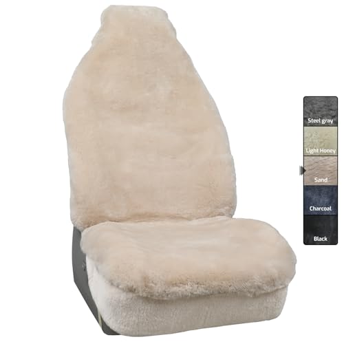 Aegis Cover Sheepskin Seat Cover Genuine Australian Merino Wool Front Seat Cover Luxury Dense Pelt Universal Fit for Most Cars, SUVs, Trucks, Bucket-Style, 54 X 22 Inches (Sand) - color: Sand