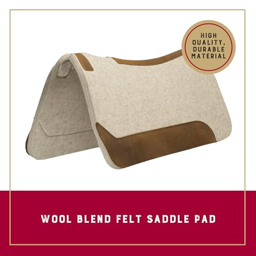 Weaver Equine Wool Blend Felt Western Saddle Pad for Horses, 30" x 30" | Shock-Absorbing Shape Helps Reduce Pressure & Improve Comfort for Long Rides, Daily Training, Trail & Barrel Work, Tan