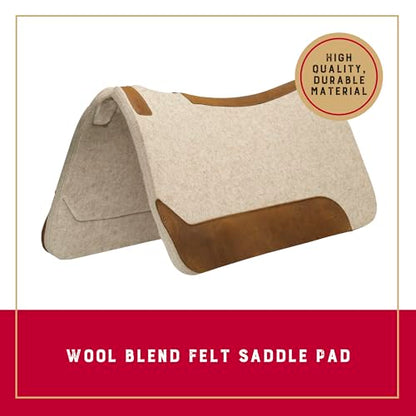 Weaver Equine Wool Blend Felt Western Saddle Pad for Horses, 30" x 30" | Shock-Absorbing Shape Helps Reduce Pressure & Improve Comfort for Long Rides, Daily Training, Trail & Barrel Work, Tan
