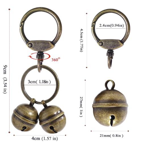 2 Extra-Loud Copper Dog Bells for Medium-Large Dog Collars - color: Glossy Bronze+Bronze, size: Large