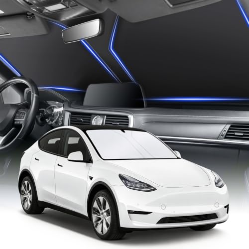 SINGARO 300T Universal Car Windshield Sun Shade, Foldable Reflective for Windshield & Window Shades with Overlapping Design, Car Interior Accessories (55.9" L x 37.4" W) - size: Tesla Model 3