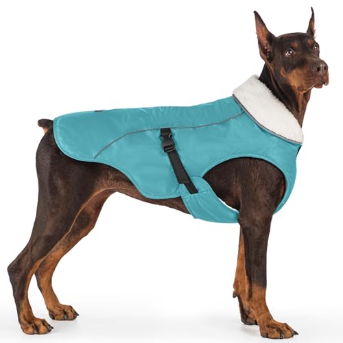 EMUST Dog Winter Coat, Waterproof Fleece Dog Jacket Winter for Medium Dogs - color: Turquoise, size: Medium