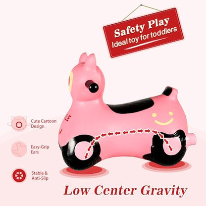 INPANY Kids Bouncy Car Hopper Toys, Toddlers Ride on Car, Gifts Toy for Kid | Eco-Friendly PVC, Low Center Gravity, Cute Cartoon Design, Load 100 Lbs, Learn & Exercise & Active Fun, Gifts for 1-3 Kids - color: Pink Car2