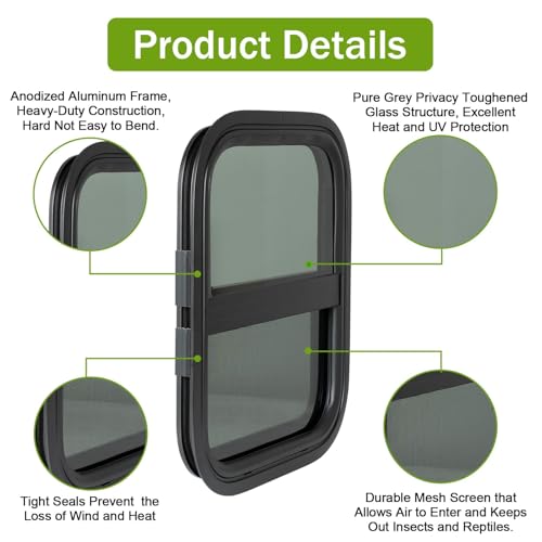 RV Window 14"W x 16"H Vertical Sliding Replacement Glass &Trim Ring Set - size: 14" W x 16" H, style: Vertical
