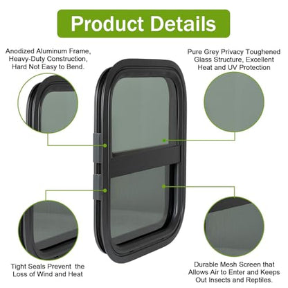 RV Window 14"W x 16"H Vertical Sliding Replacement Glass &Trim Ring Set - size: 14" W x 16" H, style: Vertical
