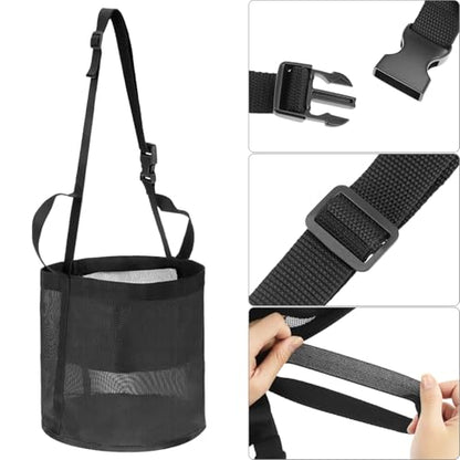 QWORK Horse Feed Bag Grain, Black PVC Mesh Horse Feeder with Adjustable Strap, (Fits Small to Full-Sized Horses)
