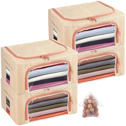 4 Pcs 24L Cashmere Sweater Storage Bag with Natural Cedar Ball,Breathable & Washable Cotton Bag,Cashmere Protection Pouch Wool Cotton Sweater Storage Bag for Woolen Cashmere Sweaters,Merino Wool