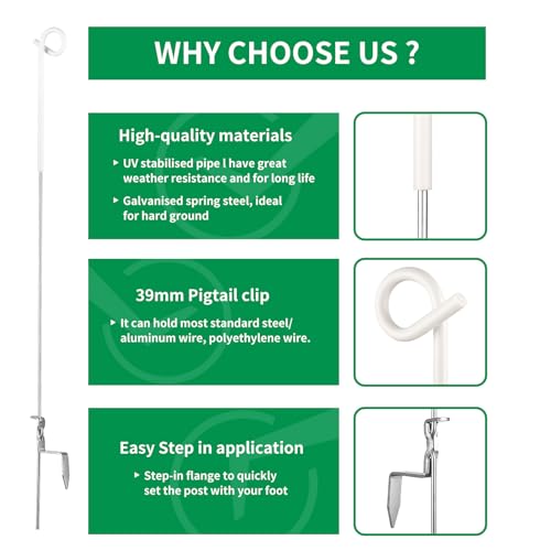30PCS 41" Electric Fence Step-in Pigtail Posts, Single Rope Stakes - color: White