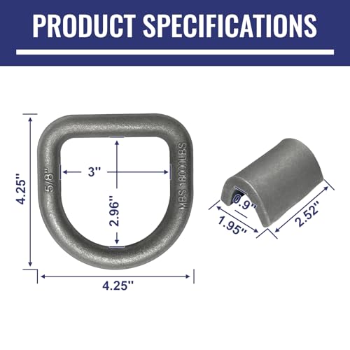 Grandroad auto 12 Pack Weld-On Forged D Ring, Heavy Duty 5/8" D-Ring Trailer Tie Down Anchor with MBS:18,000 lbs for Trailer, Truck Cargo, RV, ATV Tiedowns, Farm Applications and More. - size: 5/8“-12pack