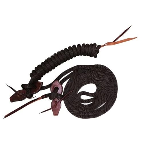 Showman 22' Round Braided Nylon Mecate Reins w/Leather Slobber Straps - color: Brown