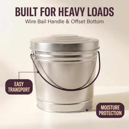 6-Gallon Galvanized Steel Storage Can with Locking Lid – Heavy Duty Metal Container for Dry Pet Food, Bird Seed, Charcoal, Wood Pellets, Sand, Recyclable, Industrial Strength Wire Bail