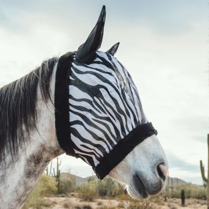 Country Pride Zebra Print Fly Mask for Horses, Soft Mesh with Fleece Lining, Protects Against Biting Insects, Mesh Ears for Added Protection, Easy Pull Fastener, Available in Three Sizes (Large Horse) - size: Large Horse