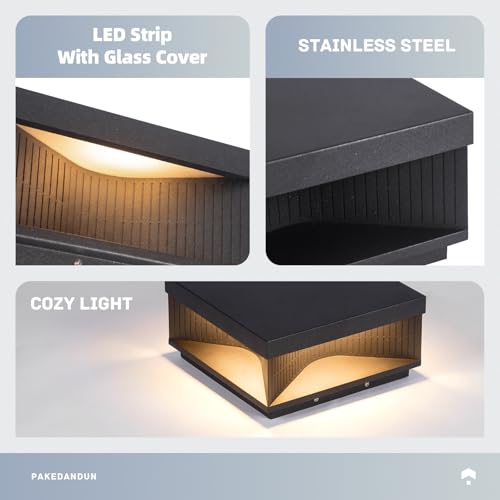 Outdoor Post Lights Hard Wired, 11.81" Glass Column Lights | IP54 Waterproof Pillar Light Electric, 3000K Warm LED Square Modern Lamp Posts Outdoor Lighting for Garden Entrance Patio