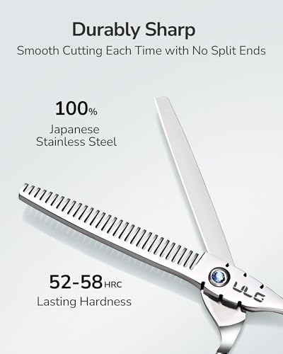 ULG Hair Thinning Scissors 6.7” Shark Series 100% Japanese Stainless Steel, Offset Handle, 30-Tooth Seamless Thinner 15% Hair Removal, Professional Barber Layering Shears for Salon & Home Hair Styling - color: Blue02