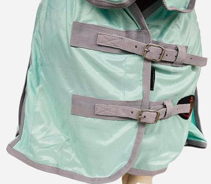Heavy Duty Horse Fly Sheet with Neck and Detachable Belly Band | Summer Sheet (80, Pastel-Green-Grey-Trim) - color: Pastel-Green-Grey-Trim, size: 80