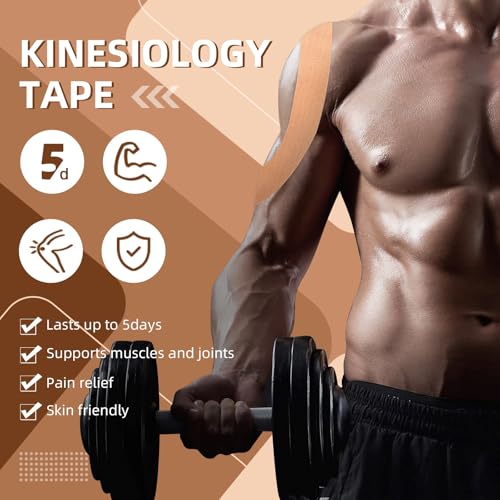 OK TAPE Kinesiology Tape Bulk 103Feet, Pro Adhesive, Water-Resistant k Tape, Elastic Athletic Tape, Latex Free, Uncut, Beige | Elastic Physical Therapy Tape for Pain Relief, Muscle Support, Kinetic Tape, Latex Free, Uncut Roll, Beige - color: Beige
