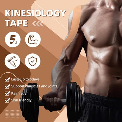OK TAPE Kinesiology Tape Bulk 103Feet, Pro Adhesive, Water-Resistant k Tape, Elastic Athletic Tape, Latex Free, Uncut, Beige | Elastic Physical Therapy Tape for Pain Relief, Muscle Support, Kinetic Tape, Latex Free, Uncut Roll, Beige - color: Beige