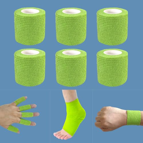 2 Inches Self Adhesive Bandage Wrap Bulk, 6 Pack, Grass Green - color: Grass Green