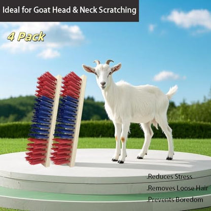 4 Pcs Livestock Scratching Brush Goat Scratcher Livestock Brushes,Goat Scratching Post with 20 Screws Wooden Self Grooming Brush for Small Goats,Sheep,Pigs,Cow,Horses,Goat Supplies