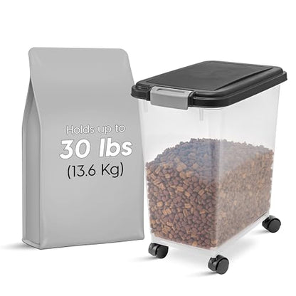 IRIS USA Dog Food Container & Slow Feeder Bowl, Up to 30 lbs, Black - color: Black, size: 30 lbs - 1 Pack