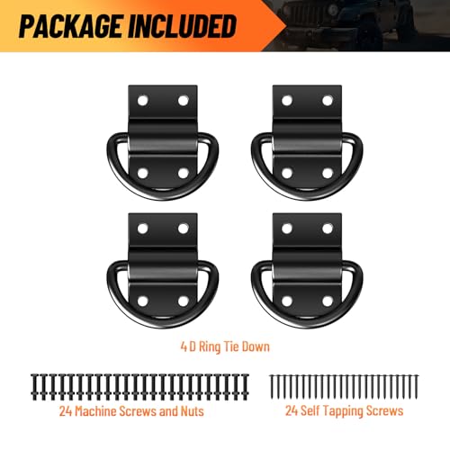 4PCS D Rings Heavy Duty Trailer Tie Down Anchor, Ultra Durable 6500LB Breaking Strength D Ring Tie Down for Truck Bed, Trailer, with Screws - size: 4 Pieces