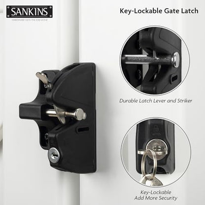 Key Lockable Double Sided Gate Latch, Fence Gate Locks for Outdoor Gates, Self Locking Gate Latch Door Latch, Fence Gate Latch Gate Hardware for Wood, Vinyl, Metal Gates, Black