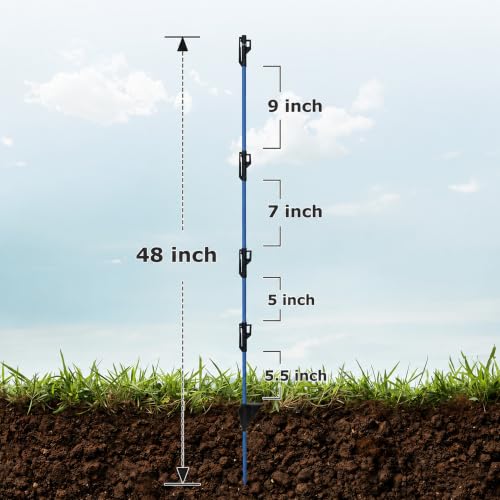 50 Pack 48 inch Fixed Insulator Fiberglass Electric Fence Posts Blue | Easy Step-in Posts for Livestock Fencing, Garden Fencing and Boundary Marking,Blue - color: Blue