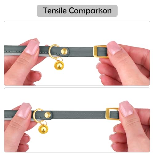 OOPSDOGGY Rolled Leather Cat Collar with Bell - Reflective Kitten Collar with Safety Elastic Strap - Adjustable Small Pet Collars for Boy Girl Cats (Denim) - color: Denim