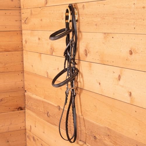 EASY-UP Berlin Brass Double Horseshoe Bridle Rack for Horses | Solid Brass Wall Mount | Elegant Arched Top for Halters & Bridles | Hook for Leads & Girths