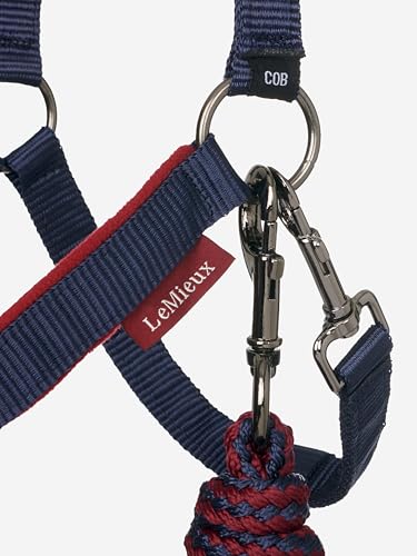 LeMieux Vogue Fleece Headcollar - Halter & Leadrope - Extra Padding, Adjustable at Curb and Poll Strap - color: Burgundy / Navy, size: full