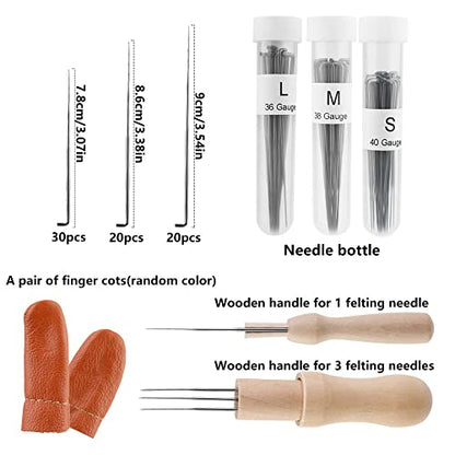 Mayboos 74 Pcs Felting Needles 36/38/40 Gauge Needle Felting Supplies | Needle Felting Tools with 3 Sizes Felting Needles Wooden Handle for Beginner Professional - size: 74 Pcs