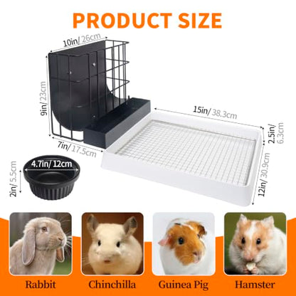 BESNEW 3 in 1 Rabbit Hay Feeder with Litter Box,Upgraded Metal Hay Rack & Litter Tray & Water Bowl,Quick Cleaning,Easy to Install,Bunny Supplies for Rabbit Guinea Pig Chinchilla Small Animals - color: Black, size: 10in set