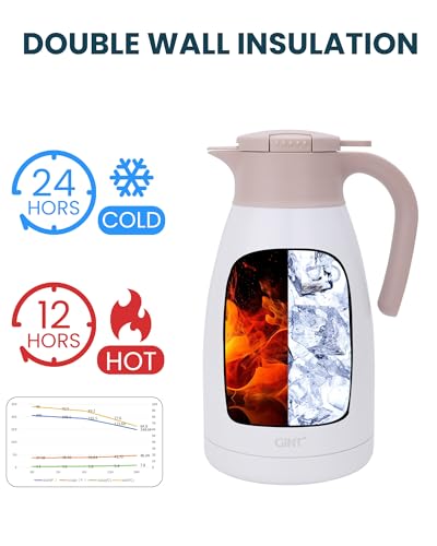 GiNT 2.2L / 74Oz Thermal Coffee Carafe, Insulated Stainless Steel Coffee Carafes for Keeping Hot/Double Walled Vacuum Thermal Carafe (White) - color: White, size: 74.4 Ounces