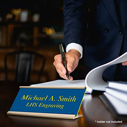 Custom Engraved Office Door Name Plate & Desk Signs, Blue, 2x4 - color: B20 - Blue & Yellow Lettering, size: 2in x 4in (5.1cm x 10.1cm)