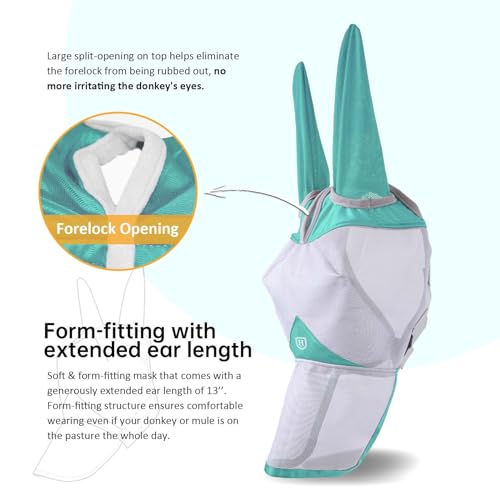 Harrison Howard Mule Donkey Fly Mask Full Face Protection with Nose Cover Mint M - color: Mint, size: Medium
