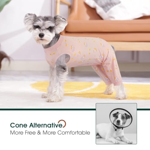 Kuoser Dog Recovery Suit with Anti Licking Rear Leg Sleeve, PinkCake M - color: PinkCake, size: Medium (Back Length: 34cm / 13.38")