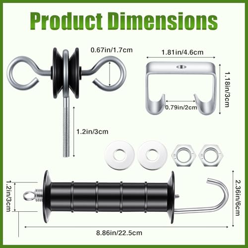 Electric Fence Gate Handle Kit T Post Insulator Spring Gate Handle Set for Horse Cattle Farm Fencing Easy Install Shock Protection(9 Pcs)