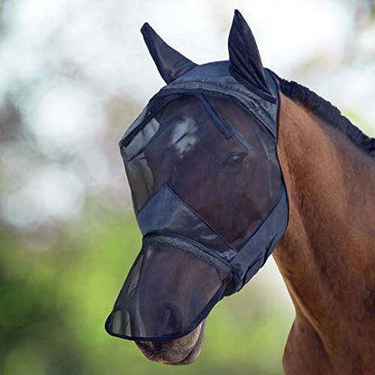 Harrison Howard CareMaster Horse Fly Mask Large Eye Space Long Nose with Ears Full Face Black XL Extra Full Size - color: Black, size: Extra Full (X-Large)