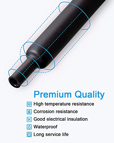 130pcs 3:1 Dual Wall Adhesive Heat Shrink Tubing Kit, 6 Sizes (Diameter): 1/2, 3/8, 1/4, 3/16, 1/8, 3/32 inch, Premium Wire Cable Sleeve Tube Assortment with Storage Case for DIY by MILAPEAK (Black) | Dual Wall, 6 Sizes (Diameter): 1/2, 3/8, 1/4, 3/16, 1/
