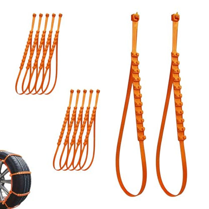 12 PCS Car Snow Tire Chains, Spiral Anti-skid Traction Straps, Portable Adjustable Zip Tie Tire Chain for Winter, Ice & Sand & Mud Emergency Accessory for Cars SUVs Trucks (Orange)